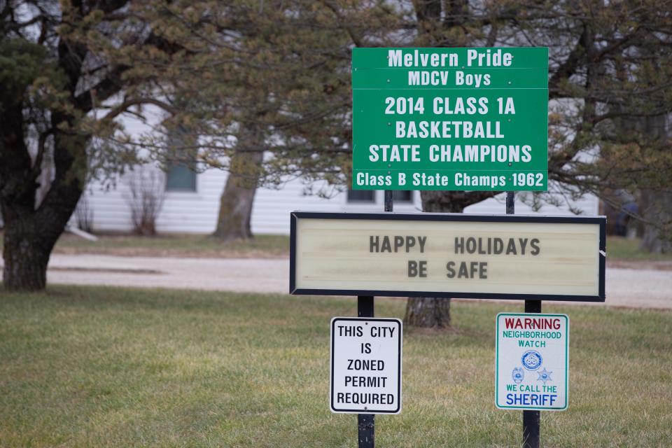 "Melvern Pride" is the focus of this sign standing at the city limits of Melvern, the community in east-central Kansas where Lisa Montgomery lived.