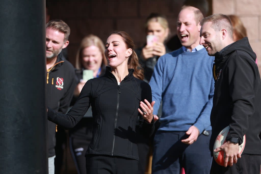 The Duke and Duchess of Cambridge during a visit to the City of Derry rugby club (PA) (PA Wire)