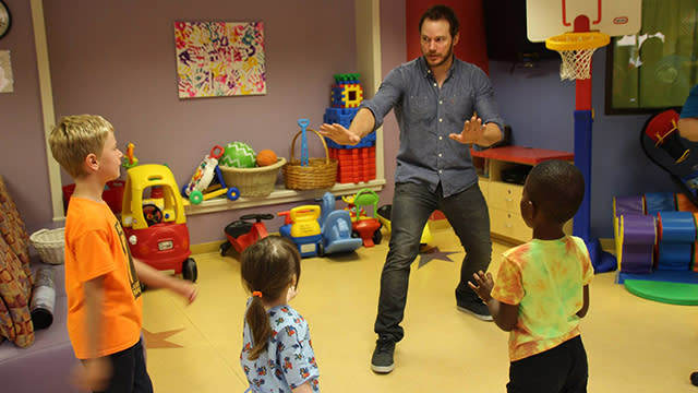 Chris Pratt continues to be one of the most loveable movie stars ever. After zookeepers everywhere shared their own hilarious parodies of Pratt's famous pose training his velociraptors in <em>Jurassic World</em>, the 36-year-old actor himself recreated the scene with a few adorable youngsters at a children's hospital he visited on Sunday. Reddit user chrysias posted this adorable snapshot. "Chris Pratt brought his velociraptor training skills to my local children's hospital today," the picture reads. Reddit <strong>WATCH: Chris Pratt & Anna Faris On How They Maintain Their Happy Marriage</strong> This of course isn't the first time Pratt has showed up in character during his undercover visits to children's hospitals. Last July, he admitted to stealing his <em>Guardians of the Galaxy</em> costume for that sole purpose. "I stole the jacket and some of the wardrobe so that, if this movie comes out and does what everyone hopes it can, I can follow the example of someone -- say, like, a [Seattle Seahawks quarterback] Russell Wilson -- and go visit kids," he told Panzer TV. "If it was a big enough movie to where it would mean something to a kid who's sick in the hospital for Peter Quill or Star-Lord to come visit them, I’ll do that. I think that's awesome, man. That would give me real meaning for this movie, you know?" Pratt has obviously followed through, such as when he donned his Star-Lord getup to visit children in Boston area hospitals in February, after losing a Superbowl bet to <em>Avengers </em>star Chris Evans. HUGE thank you to @prattprattpratt & @ChrisEvans for visiting the kids here at #chrishaven! #MARVELous #TeamEvans pic.twitter.com/hwmLwezF5A— Christopher's Haven (@chris_haven) February 6, 2015 <strong>NEWS: Chris Pratt Opens Up About Losing His Dad During 'Jurassic World' -- 'I Got Pretty Angry'</strong> Watch the video below for more of Pratt and Evans' heartwarming children's hospital visits.