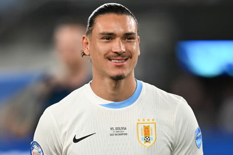 EAST RUTHERFORD, NEW JERSEY - JUNE 27: Darwin Núñez #19 of Uruguay looks downfield before a Copa America 2024 Group C match between Bolivia and Uruguay at MetLife Stadium on June 27, 2024 in East Rutherford, New Jersey.