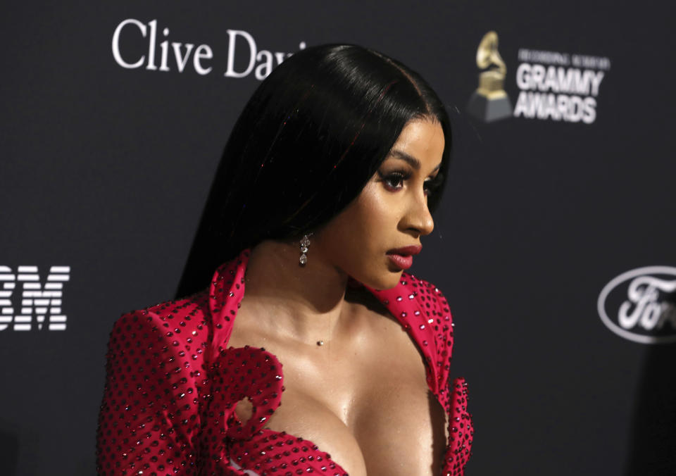 Cardi B arrives at the Pre-Grammy Gala And Salute To Industry Icons at the Beverly Hilton Hotel on Saturday, Jan. 25, 2020, in Beverly Hills, Calif. (Photo by Mark Von Holden/Invision/AP)