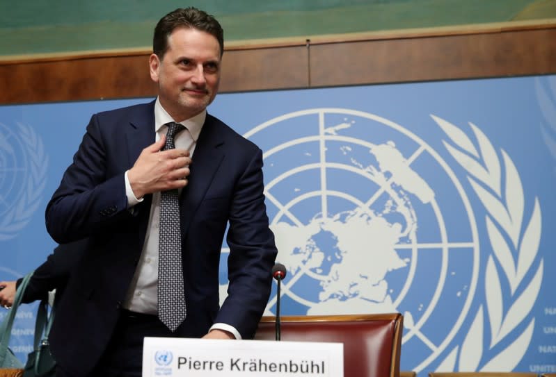 FILE PHOTO: Krahenbuhl Commissioner-General of the UNRWA attends a news conference in Geneva