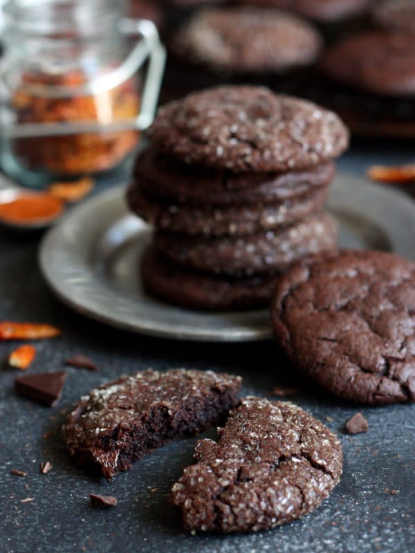 <p>Completely Delicious</p><p>Spiced with cinnamon, cayenne pepper and a chili chocolate bar, these fudgy cookies will add some heat to your party.</p><p><strong>Get the recipe: <a href="https://www.completelydelicious.com/spicy-chili-chocolate-cookies/" rel="nofollow noopener" target="_blank" data-ylk="slk:Spicy Chili Chocolate Cookies;elm:context_link;itc:0;sec:content-canvas" class="link ">Spicy Chili Chocolate Cookies</a></strong></p>