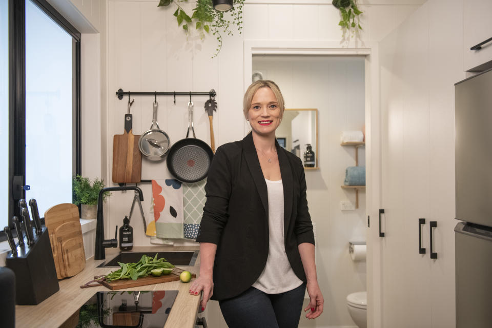 The kitchen inside the Amazon Prime Tiny House.