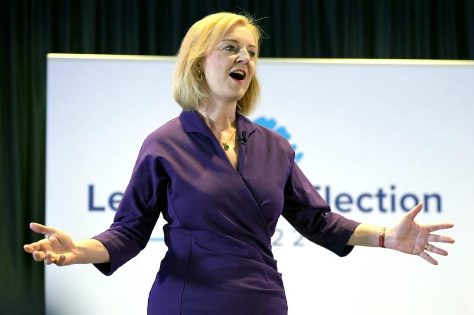 Liz Truss during a hustings event at the Culloden Hotel on the outskirts of Belfast (Niall Carson/PA) (PA Wire)