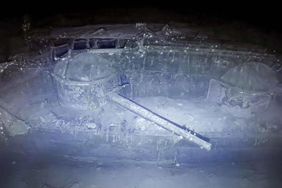 This photo provided by the Ocean Exploration Trust shows one of the large casemate guns on the lower deck of Japanese aircraft carrier Kaga on Sept. 10, 2023. Footage from remote submersibles taken three miles under the Pacific Ocean is giving the world the first detailed glimpse of three World War II aircraft carriers that sunk in the pivotal Battle of Midway, which marked a shift in control of the Pacific naval theater from Japanese to U.S. forces. (Ocean Exploration Trust/NOAA via AP)