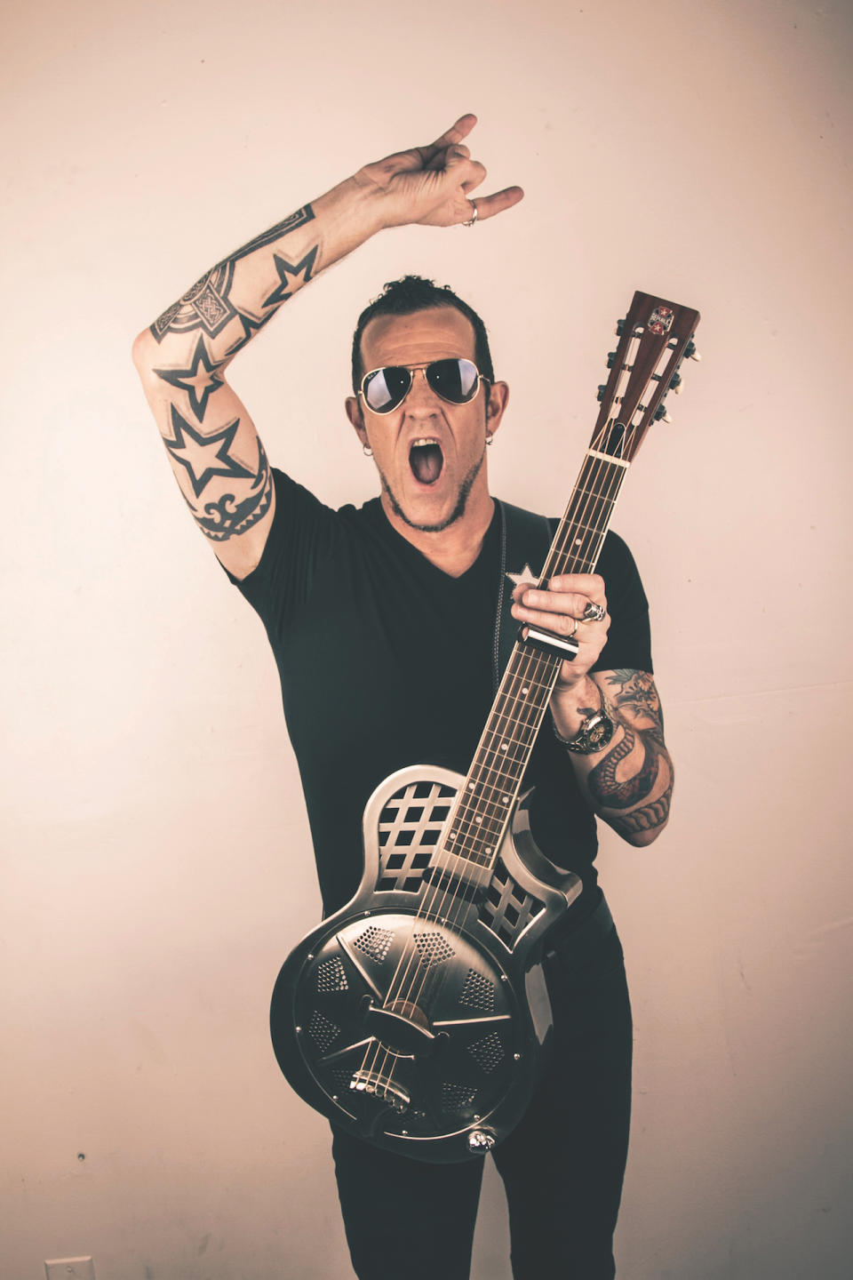 Gary Hoey with his Republic Highway 61 Resonator guitar