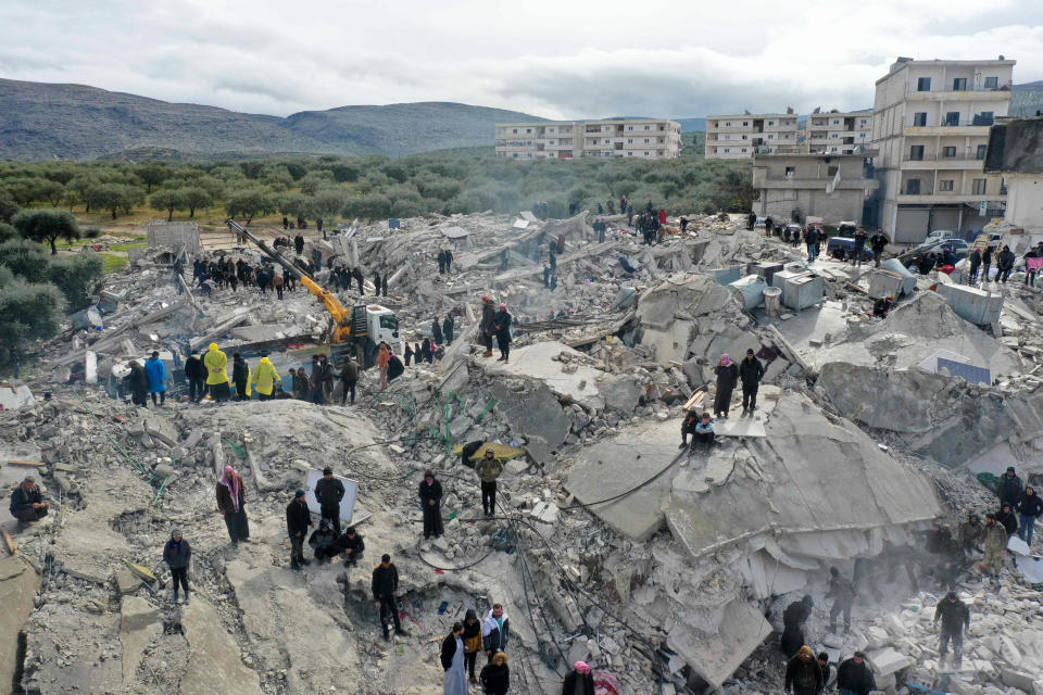 Hundreds have been reportedly killed in north Syria after a 7.8-magnitude earthquake that originated in Turkey and was felt across neighbouring countries.  (Omar Haj Kadour / AFP - Getty Images)