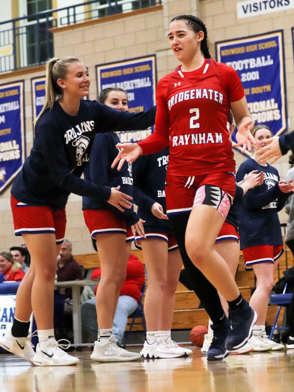 Bridgewater-Raynham's Natalia Hall-Rosa is introduced before a game against Norwood on Thursday, Jan. 26, 2023.