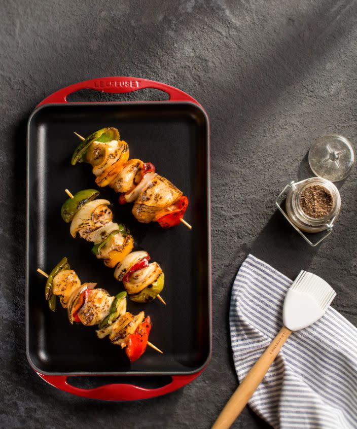 This pan from Le Creuset lets you let grill lines without having to actually start up your grill. It comes with oversized ergonomic handles so you can carry it from stove to table without any trouble. ﻿<a href="https://fave.co/351NEz7" target="_blank" rel="noopener noreferrer">Originally $170, get it now for $80 at Nordstrom</a>.