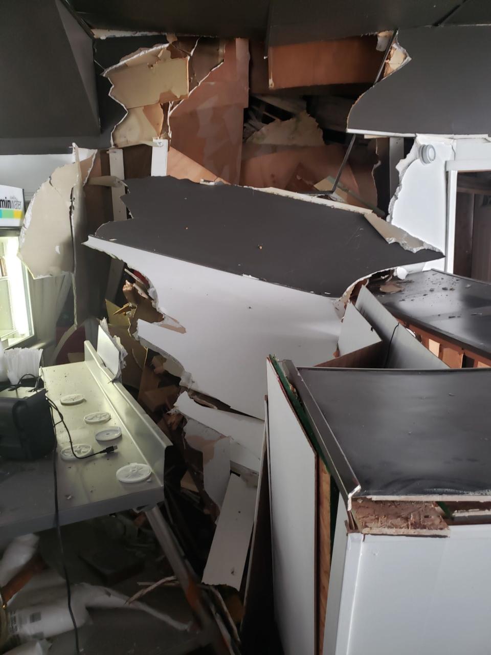 The truck drove through two walls, took out the steps and damaged the cash register system, bakery cases and front counter at the Cafe on the Corner in Carroll County's Brown Township.