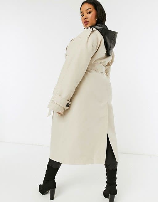 Trench Coat With Faux Leather Hood