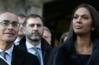 Lead claimant Gina Miller (R) makes a statement outside the Supreme Court, opposite the Houses of Parliament in central London, on January 24, 2017 following the court's judgement on triggering Brexit