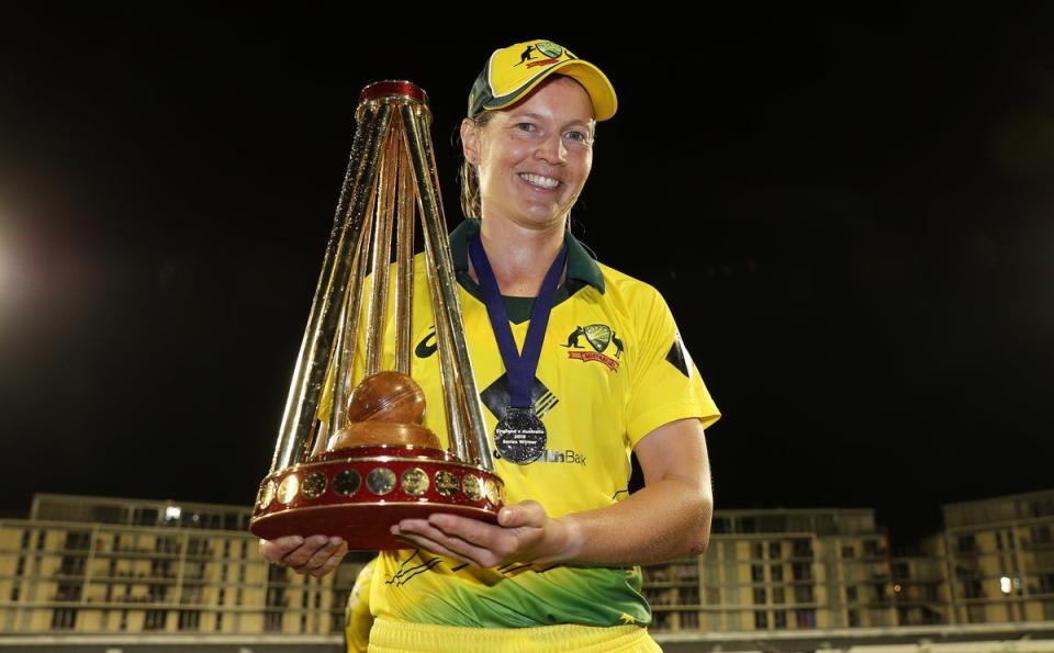 Australia’s Meg Lanning with the Women’s Ashes trophy in 2019 (David Davies/PA) (PA Archive)