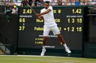 Britain Tennis - Wimbledon - All England Lawn Tennis & Croquet Club, Wimbledon, England - 3/7/16 Australia's Nick Kyrgios in action against Spain's Feliciano Lopez REUTERS/Stefan Wermuth