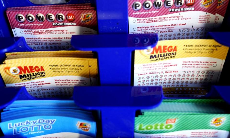 Lottery tickets on the counter at a convenience store
