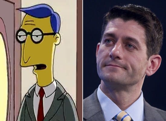 The Blue Haired Lawyer has shown up many times on "The Simpsons" over the years, usually as an attorney for Mr. Burns. Cold, calculating and fierce in the courtroom, the Blue Haired Lawyer would make a great chairman of the House Budget Committee. And with Rep. Ryan's eyes being the same color as the lawyer's hair, it's a match made in bureaucratic heaven.