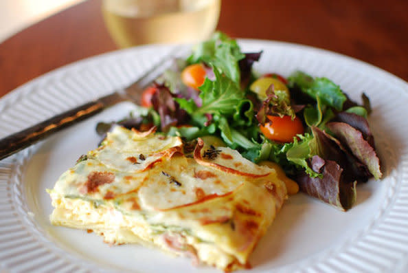 <strong>Get the recipe for <a href="http://food52.com/recipes/526-frittata-with-prosciutto-potatoes-goat-cheese-thyme" target="_blank" rel="noopener noreferrer">frittata with prosciutto, potatoes, goat cheese and thyme</a> by formerchef via Food52.</strong>