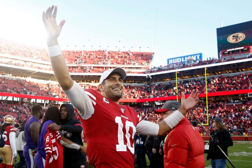 Jimmy Garoppolo is hoping to lead the 49ers to their first Super Bowl since the 2012 defeat to the Baltimore Ravens