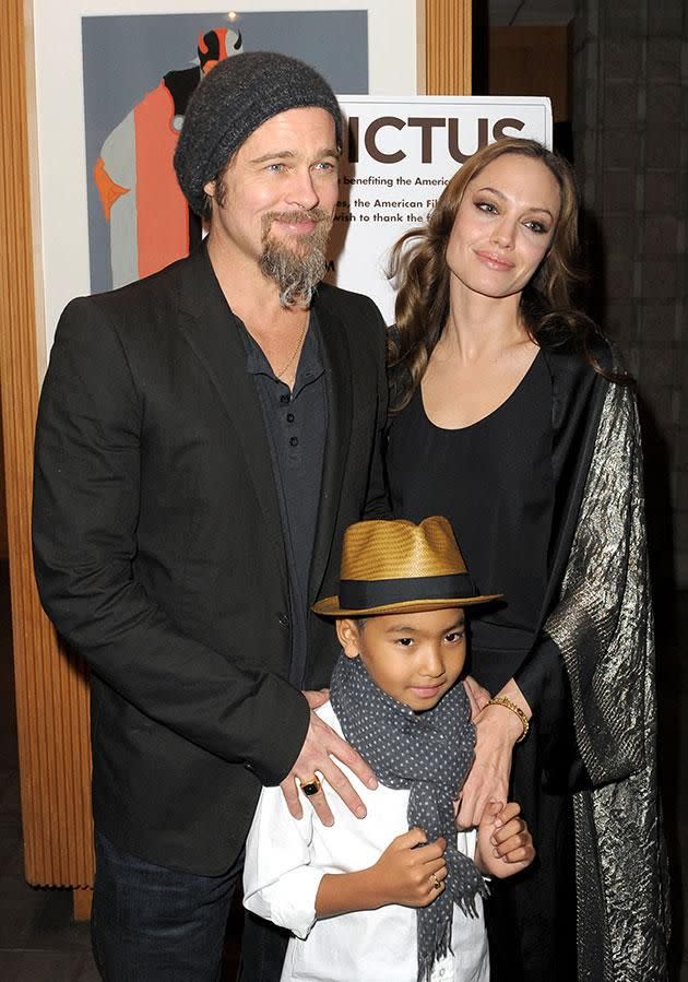 Maddox (with Brad and Angelina in 2008) is the man of the house now. Source: Getty