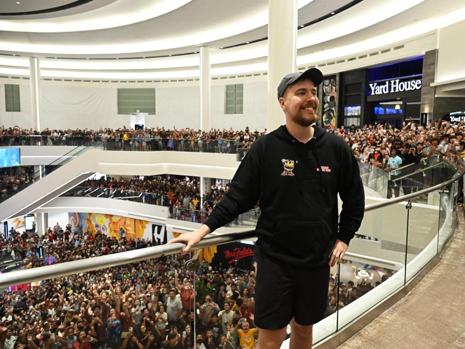 MrBeast with throngs of fans at a shopping mall