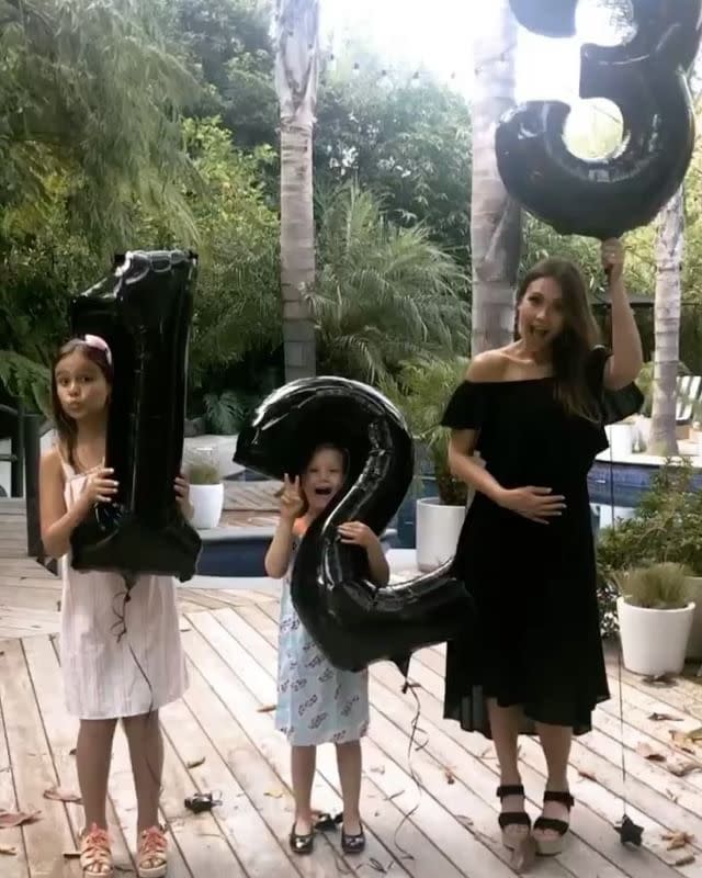 <p>The actress and beauty mogul revealed she was pregnant with her third child with the help of balloons. </p><p><a href="https://www.instagram.com/p/BWql8eXBX-D/?taken-by=jessicaalba" rel="nofollow noopener" target="_blank" data-ylk="slk:See the original post on Instagram;elm:context_link;itc:0;sec:content-canvas" class="link ">See the original post on Instagram</a></p>