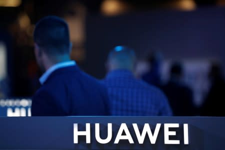 The Huawei logo is pictured on the company's stand during the 'Electronics Show - International Trade Fair for Consumer Electronics' at Ptak Warsaw Expo in Nadarzyn