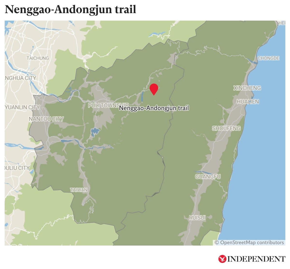 Missing American hiker found dead on the Nenggao-Andongjun trail in central Taiwan (The Independent/ Datawrapper)