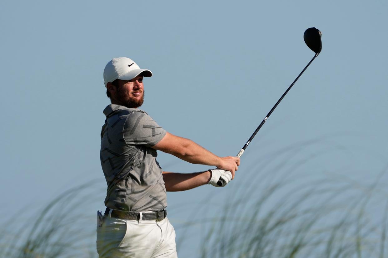 Ridge Community High graduate Sam Horsfield, shown here at the PGA Championship in May, finished 12th in his first tournament of 2022.