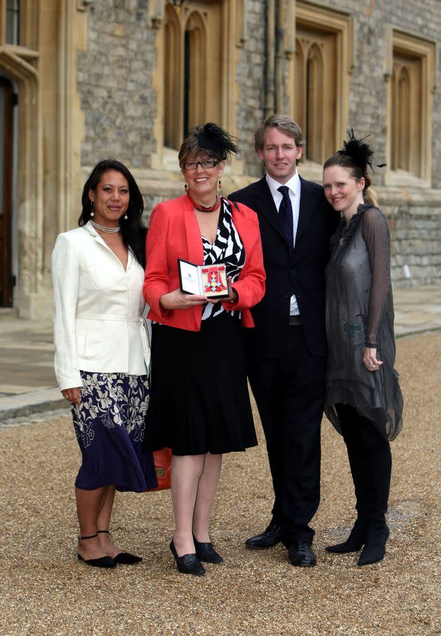 Prue Leith (2nd-L), with daughter Li-Da Kruger (L), her son Danny Kruger and his wife Emma in 2010