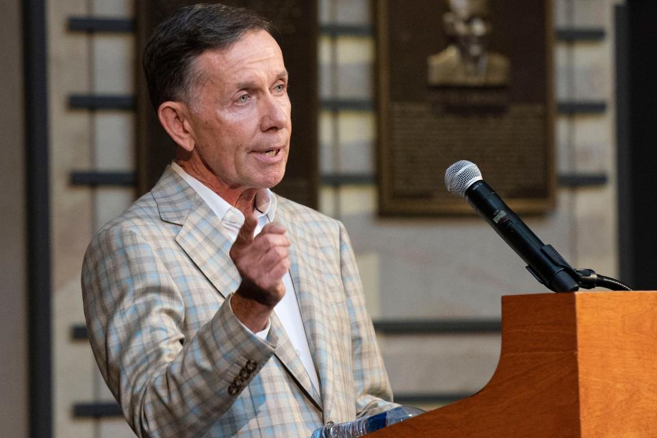 Joe Galante makes remarks after being announced as a 2022 Country Music Hall of Fame inductee during a press conference at the Country Music Hall of Fame Tuesday, May 17, 2022, in Nashville, Tenn. 