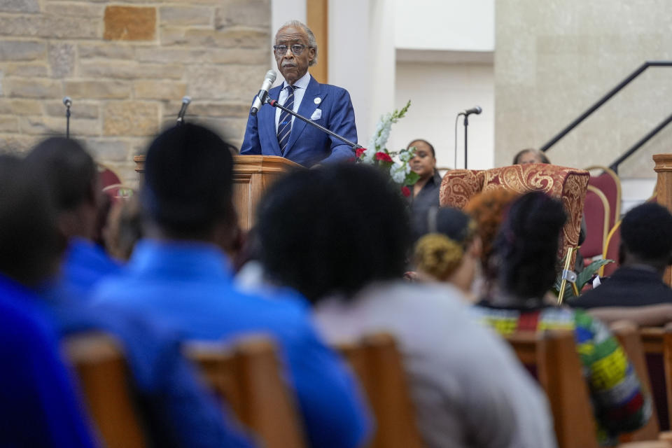 Rev. Al Sharpton speaks at the funeral for D'Vontaye Mitchell Thursday, July 11, 2024, in Milwaukee. Mitchell died June 30. (AP Photo/Morry Gash)