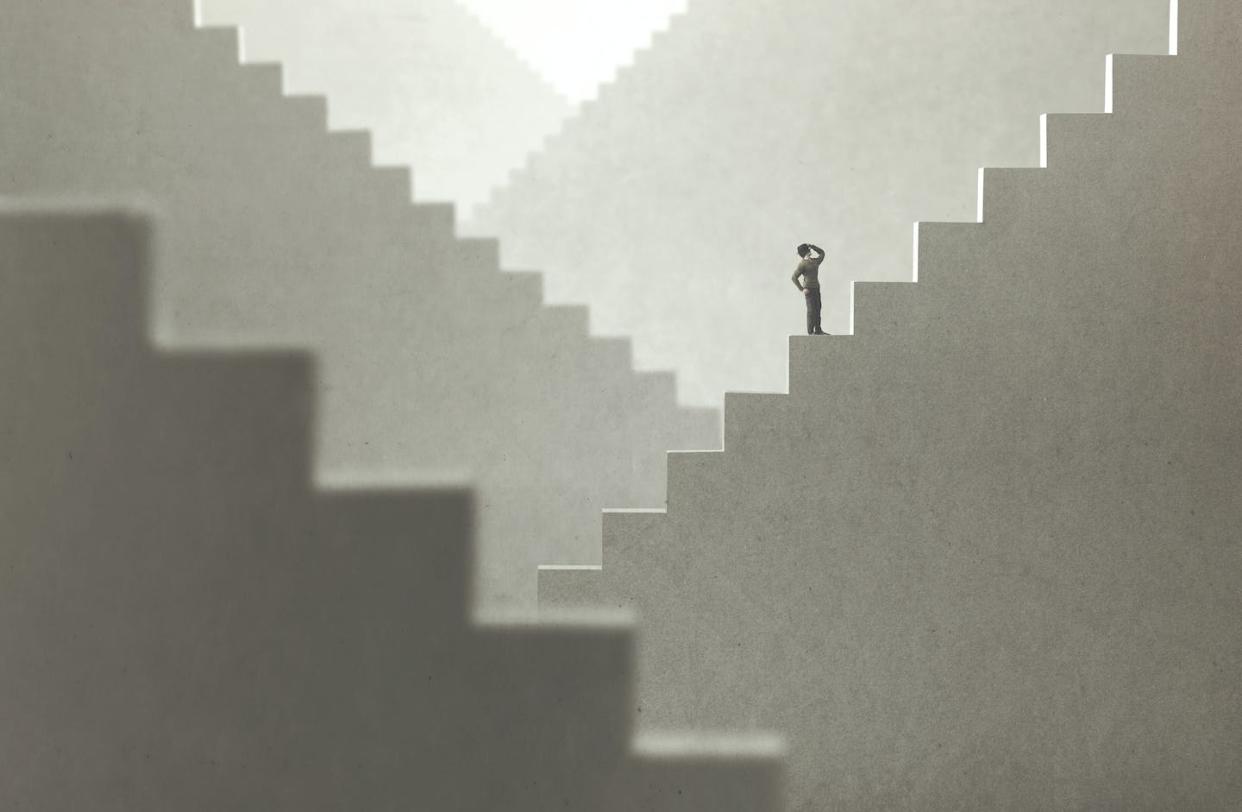 We like to narrate our lives in terms of the challenges we've confronted and the setbacks we've overcome. <a href="https://www.shutterstock.com/image-photo/surreal-concept-man-rising-stairs-try-1473864617" rel="nofollow noopener" target="_blank" data-ylk="slk:frankie's/shutterstock.com;elm:context_link;itc:0;sec:content-canvas" class="link ">frankie's/shutterstock.com </a>