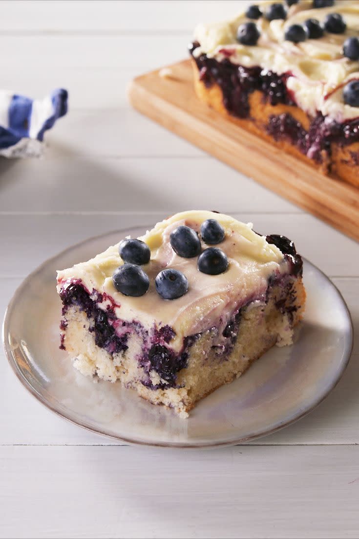 <p>A blueberry filling and a lemon cream cheese frosting has our heart pounding! </p><p>Get the recipe from <a href="https://www.delish.com/cooking/recipe-ideas/a22223714/lemon-blueberry-poke-cake-recipe/" rel="nofollow noopener" target="_blank" data-ylk="slk:Delish;elm:context_link;itc:0;sec:content-canvas" class="link ">Delish</a>. </p>