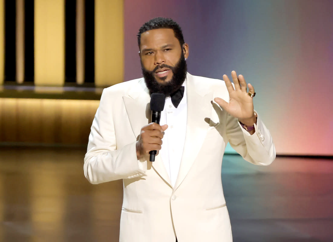 Anthony Anderson speaks onstage during the 75th Primetime Emmy Awards at Peacock Theater on Jan. 15, 2024, in Los Angeles.<p>Kevin Winter/Getty Images</p>
