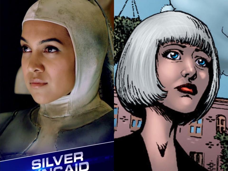 On the left: Silver Kincaid in season three of "The Boys." On the right: Silver Kincaid in the comics.