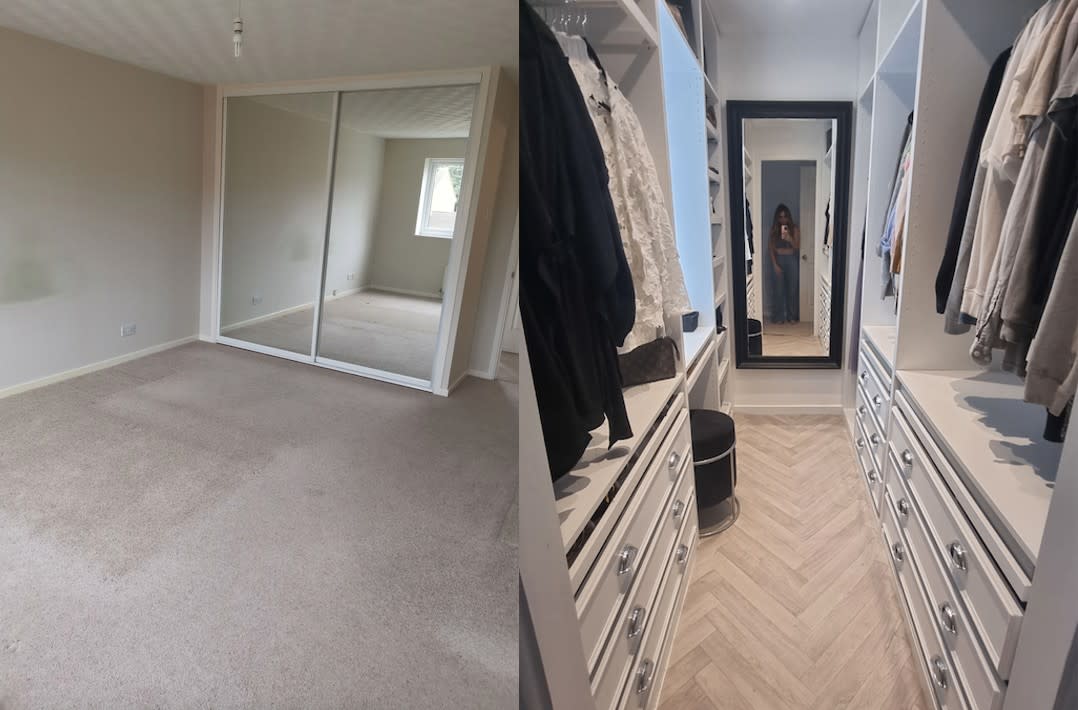 A DIY-savvy couple saved £5,000 by building their own walk-in wardrobe. (Caters)