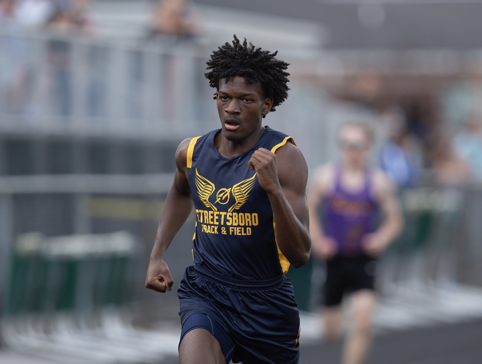 Streetsboro sophomore Charles Ivory, shown competing in the 400 dash at Aurora, was a key part of multiple championship relays.