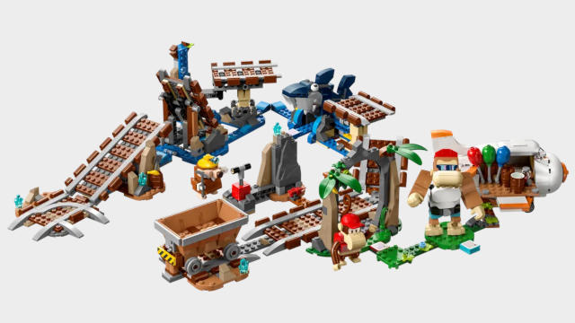 Lego Diddy Kong&#39;s Mine Cart Ride set on a plain background