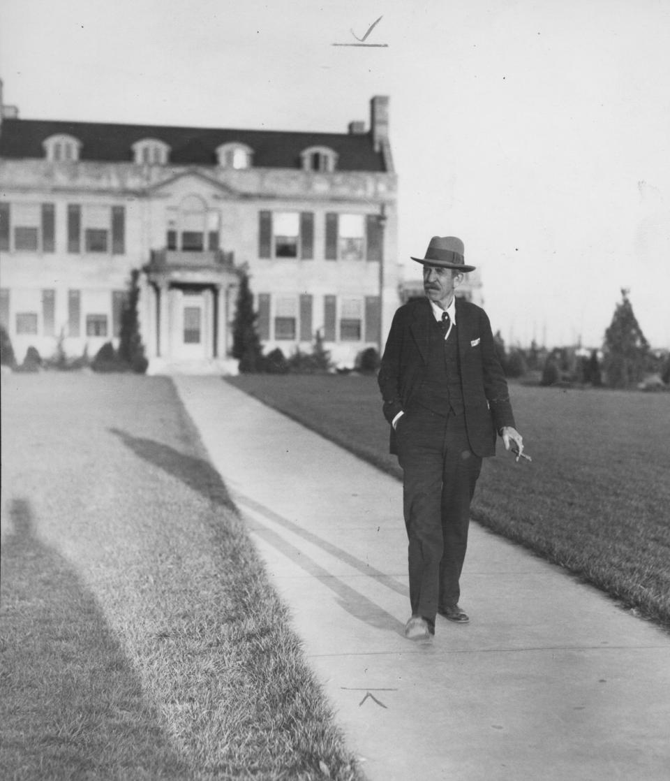 William H. "Alfalfa Bill" Murray, who was governor from 1931 to 1935, is shown outside the Oklahoma Governor's Mansion in 1931.