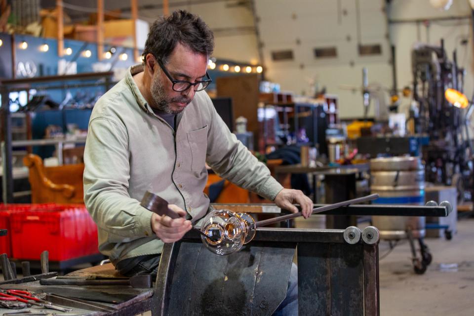 Rich Arentzen of AO Glass in Burlington studied glassblowing in Sweden at the national school.