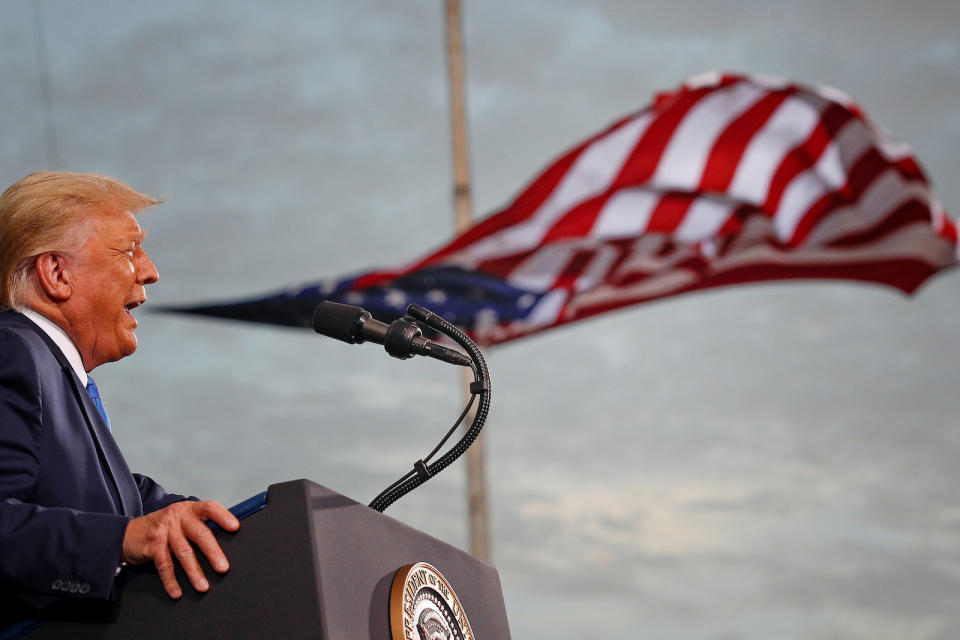 U.S. President Donald Trump speaks during a campaign rally at Cecil Airport in Jacksonville, Florida, U.S., September 24, 2020. REUTERS/Tom Brenner     TPX IMAGES OF THE DAY - RC2B5J9ES6NM