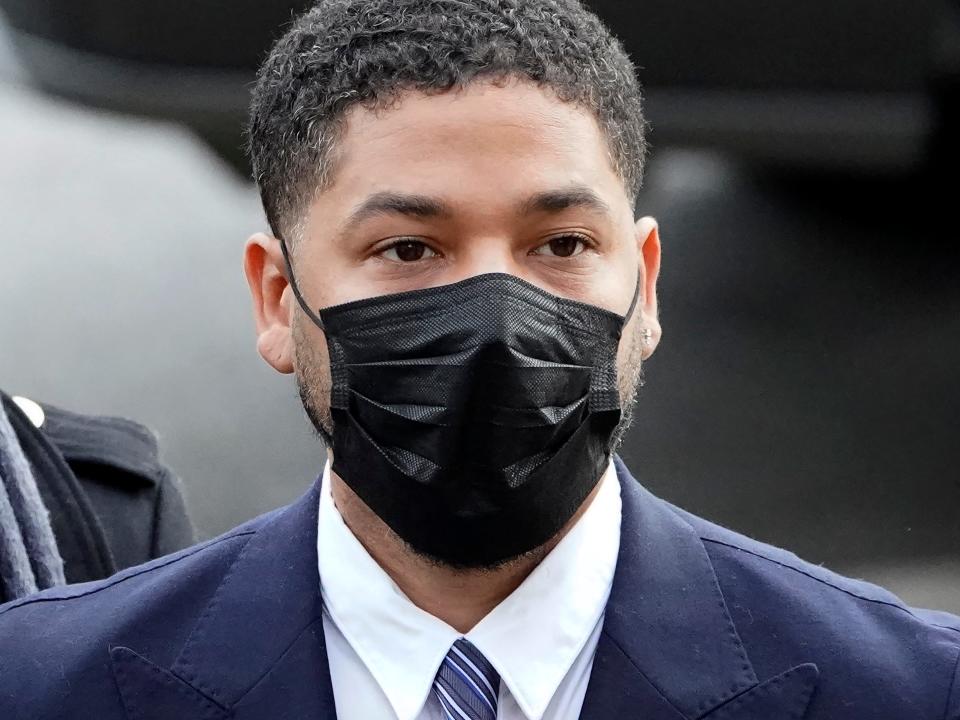 Jussie Smollett arrives on November 29, 2021, at the Leighton Criminal Courthouse for jury selection at his trial in Chicago.