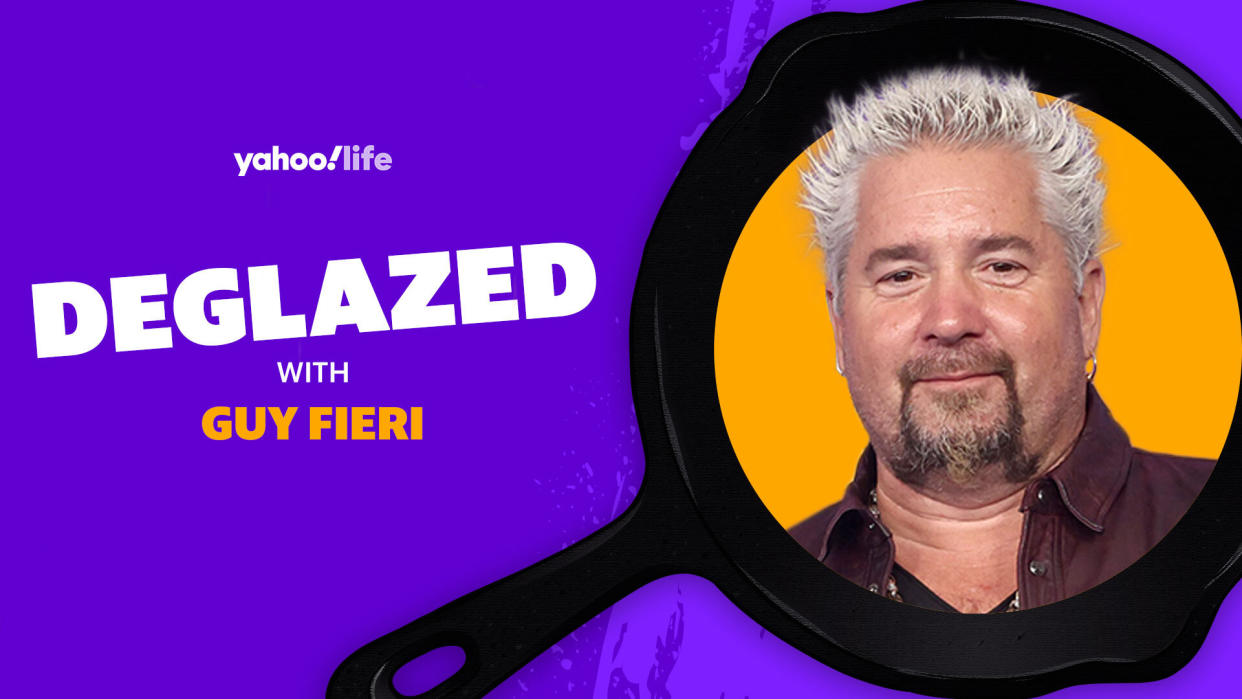 Guy Fieri says his life goals are to be a good father, own his own restaurant and give back to his community. (Photo: Getty; designed by Quinn Lemmers)