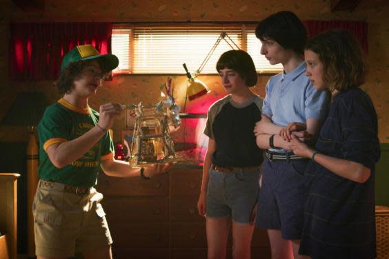 Gaten Matarazzo, Noah Schnapp, Finn Wolfhard, and Millie Bobby Brown in season three of 'Stranger Things'. (Courtesy of Netflix)