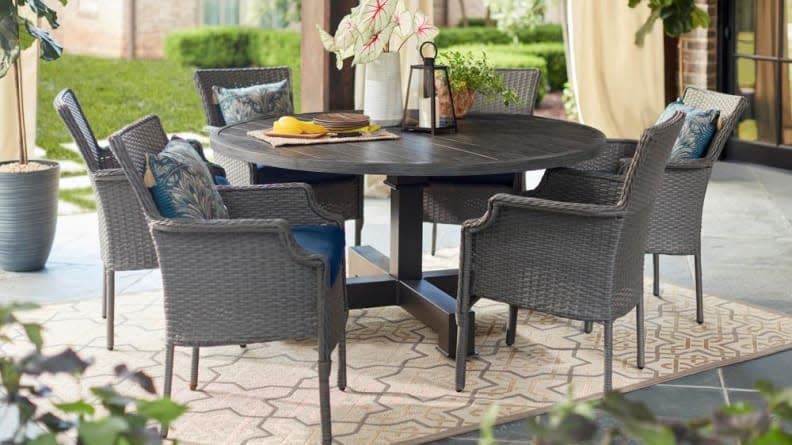 Gray wicker chairs are perfect for fall.