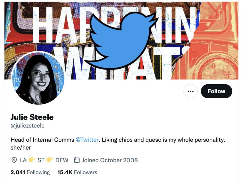 Julie Steele's Twitter profile