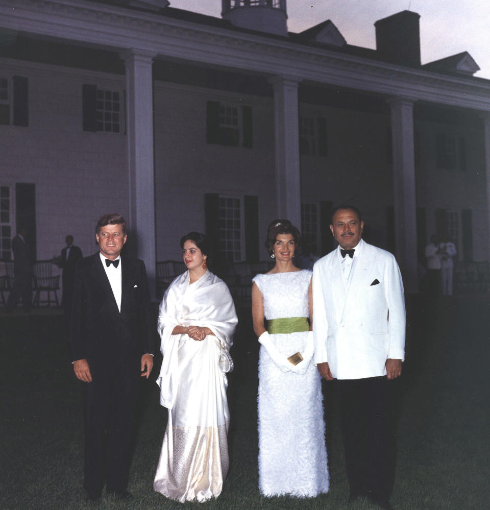 The Kennedys attend a dinner at Mt. Vernon in honor of the president of Pakistan.