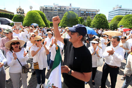 Former Mexican President Vicente Fox gestures in a march against the government of Mexico's President Andres Manuel Lopez Obrador in Leon, in Guanajuato state, Mexico May 5, 2019. REUTERS/Mario Armas