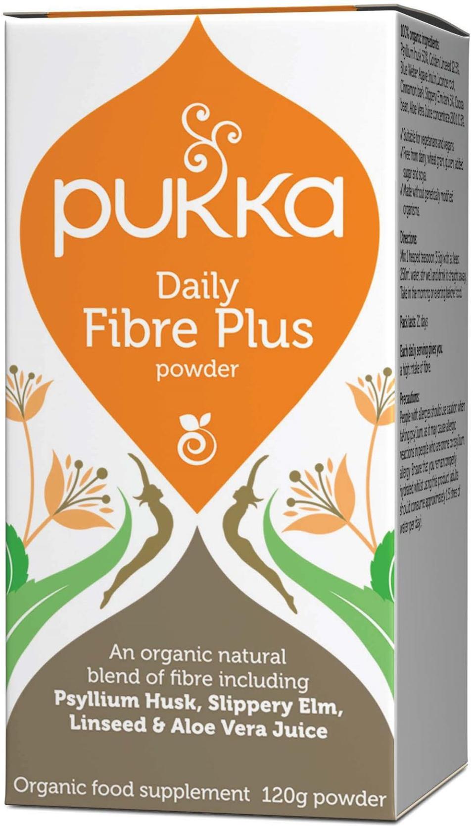 <p>Soluble fibre is a type of fibre that dissolves in water to form a gel in the gut. Dr Marilyn Glenville, author of Natural Alternatives to Sugar, explains that this encourages natural movement of the digestive tract and also works as a ‘prebiotic’ to grow friendly bacteria that nourish the gut walls. This blend of both soluble and insoluble fibre is organic and easy to take. <a rel="nofollow noopener" href="http://tidd.ly/75b755c0" target="_blank" data-ylk="slk:Buy here;elm:context_link;itc:0;sec:content-canvas" class="link ">Buy here</a> </p>